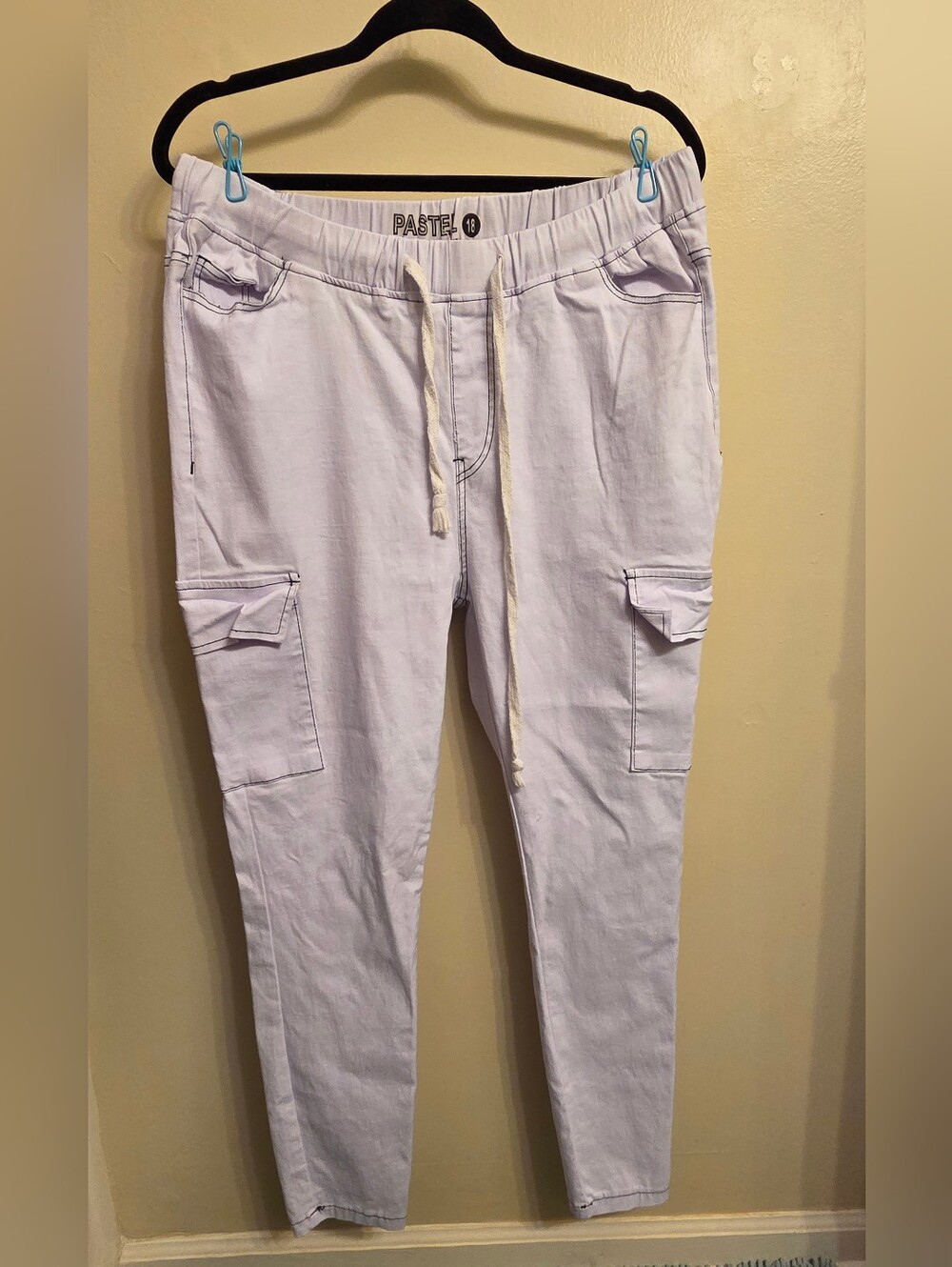 PASTEL Y2K Light Gray Contrast Stitch Utility Cargo Pants S 18 Casual Streetwear